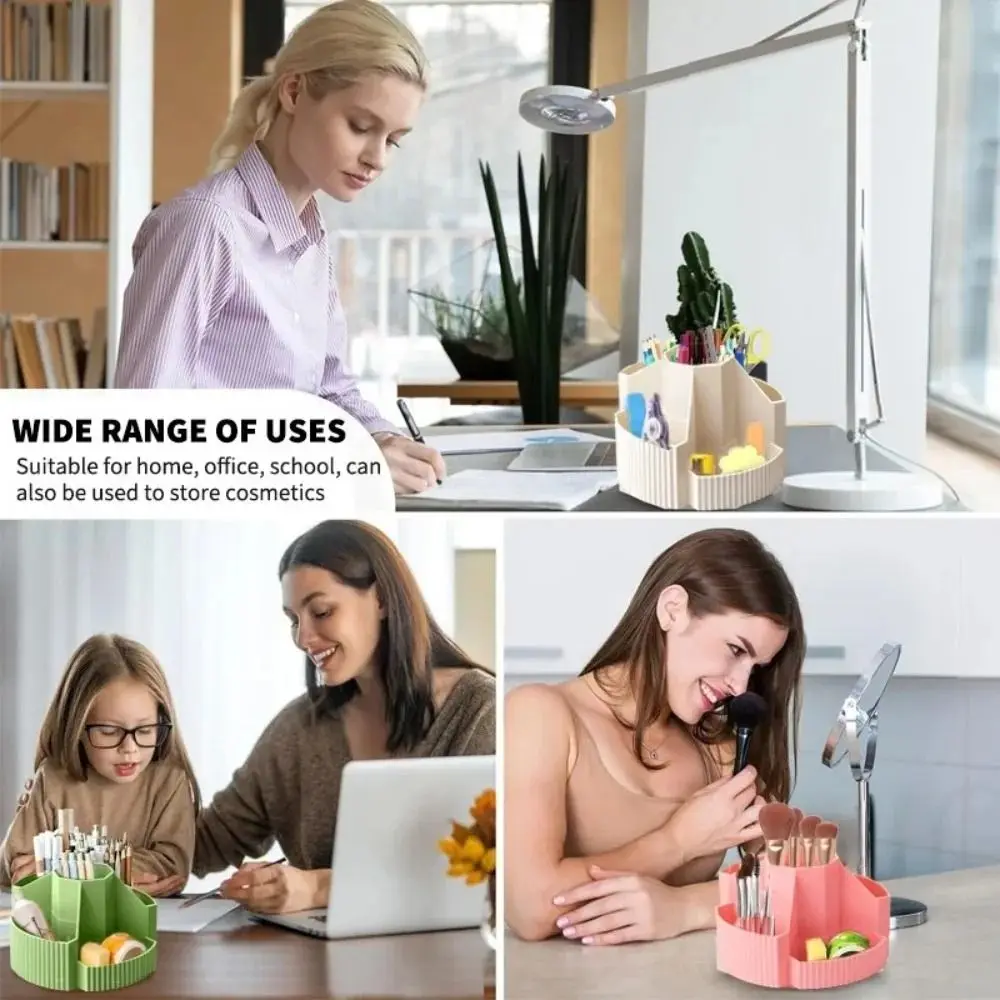 Large Capacity Stationery Organizer 5 Compartments Versatile Storage Pencil Cup Pot Durable 360-Degree Rotation Storage Box