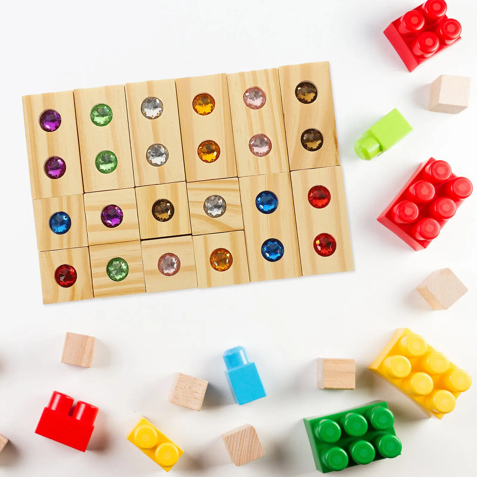 

1Set Gemstone Inlaid Wooden Stacking Blocks Creative Educational Early Learning Kids Cube Colored Blocks Building Development