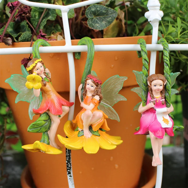 Set Of 3 Cute Fairy Figurines Flower Pot Hugger, Resin Hanging Fairies Statue Outdoor Decor Fence Ornaments For Garden Yard