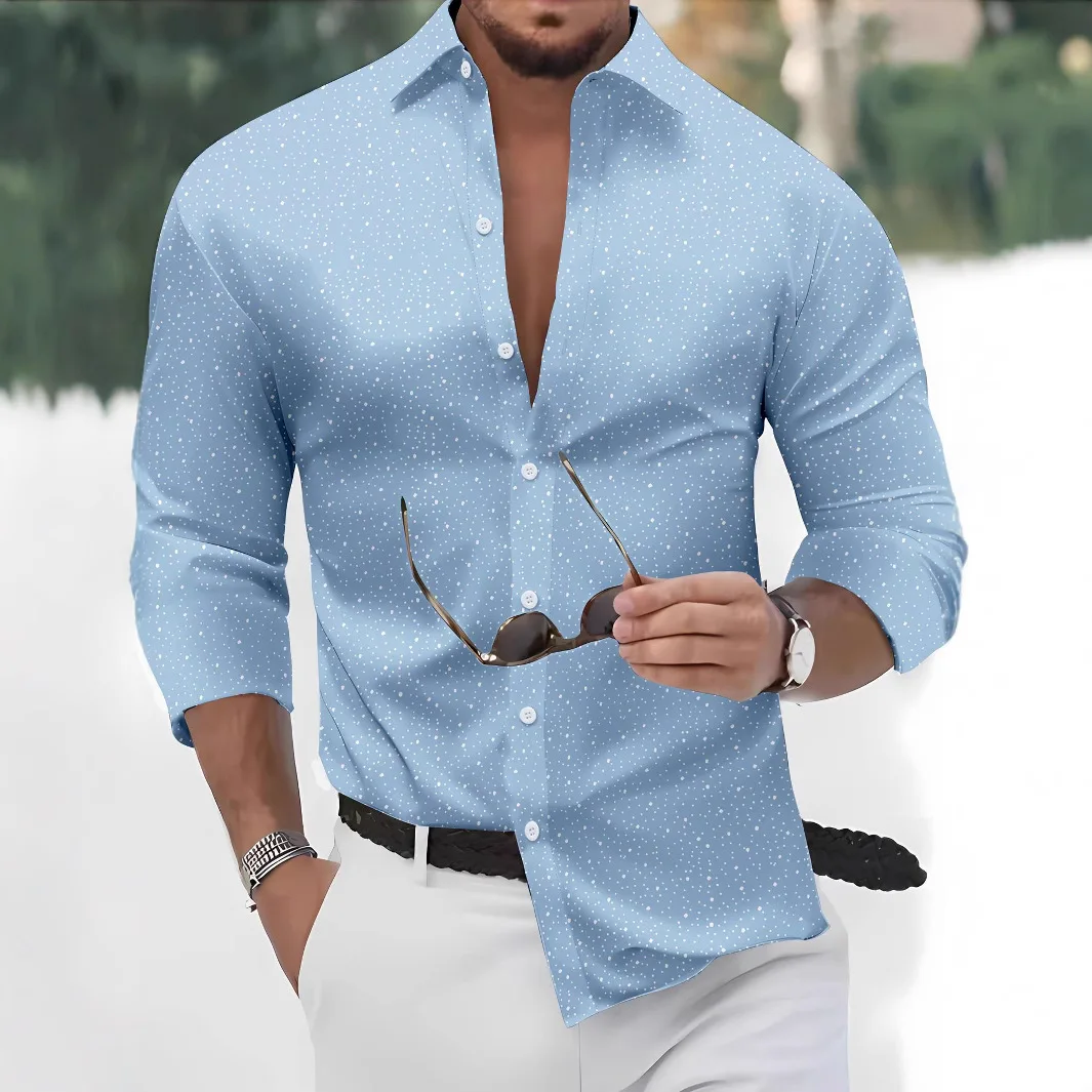 

New explosive spring and autumn fashion men's youth popular polka dot hot gold printing casual loose lapel long-sleeved shirt