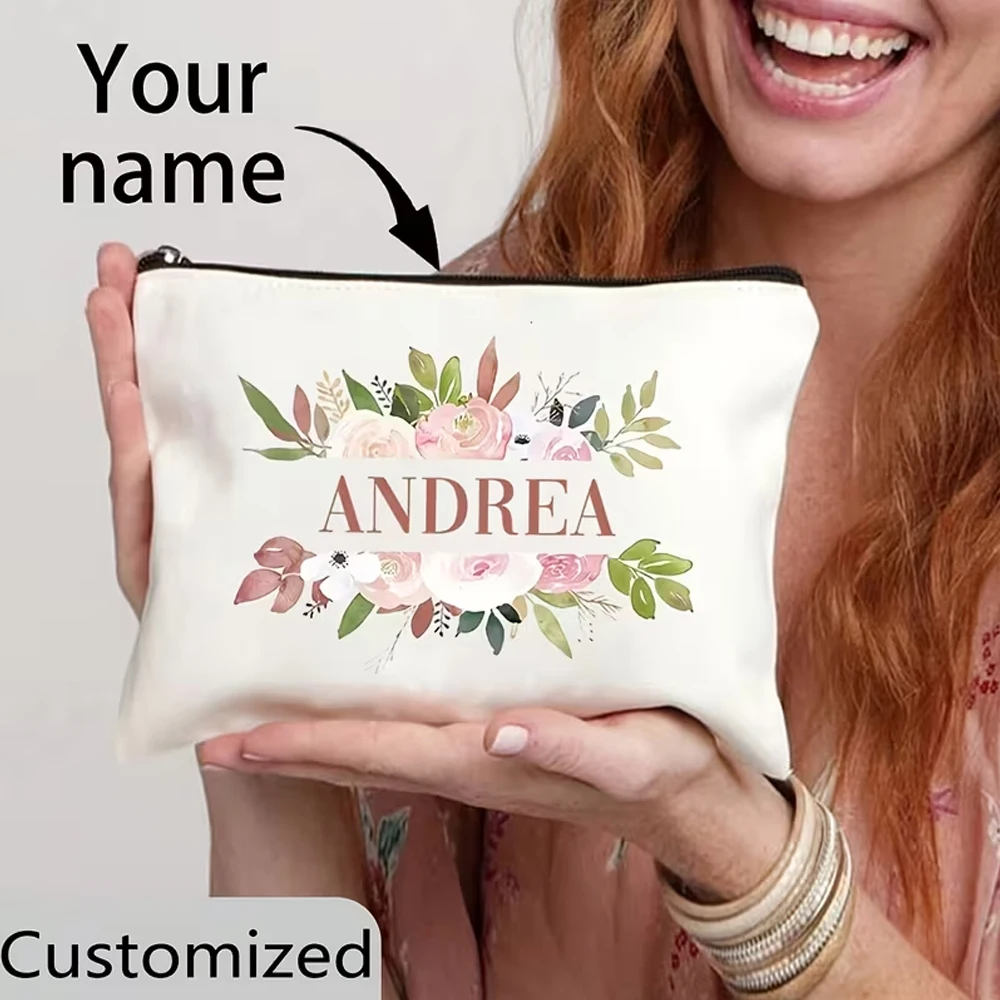 1 Piece Personalized Custom Printed Floral Makeup Bag - Personalized Name Polyester Cosmetic Storage Bag, Unisex Zipper Travel Organizer Bag, Lightweight and Odorless, Suitable for Bachelor Party Gifts or Daily Use, Personalized Travel Makeup Bag, Toiletry Storage Bag with Zipper Closure, Lightweight, Multi-Purpose, Large Capacity, Ideal Gift for Family and Friends