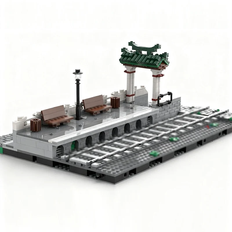 نموذج عرض الشارع MOC قوالب بناء محطة القطار منصة الجلوس وحدات التكنولوجيا الأطفال هدايا العيد تجميع لعبة البدلة #2