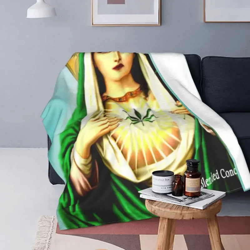 Mother Mary Jane Christian Coral Fleece Plush Throw Blankets for Home Bedroom Warm Bedspread