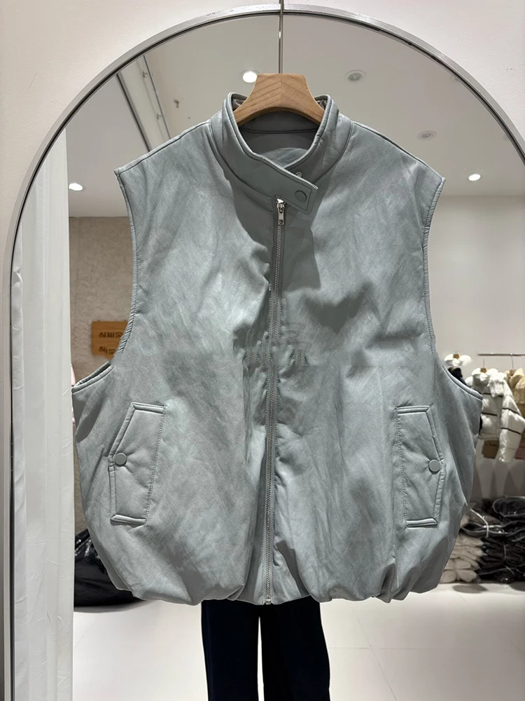 Autumn Winter Stand Collar Solid Warm Down Vest Women White Duck Down Sleeveless Vests Female Casual Quilted Zipper Waistcoats