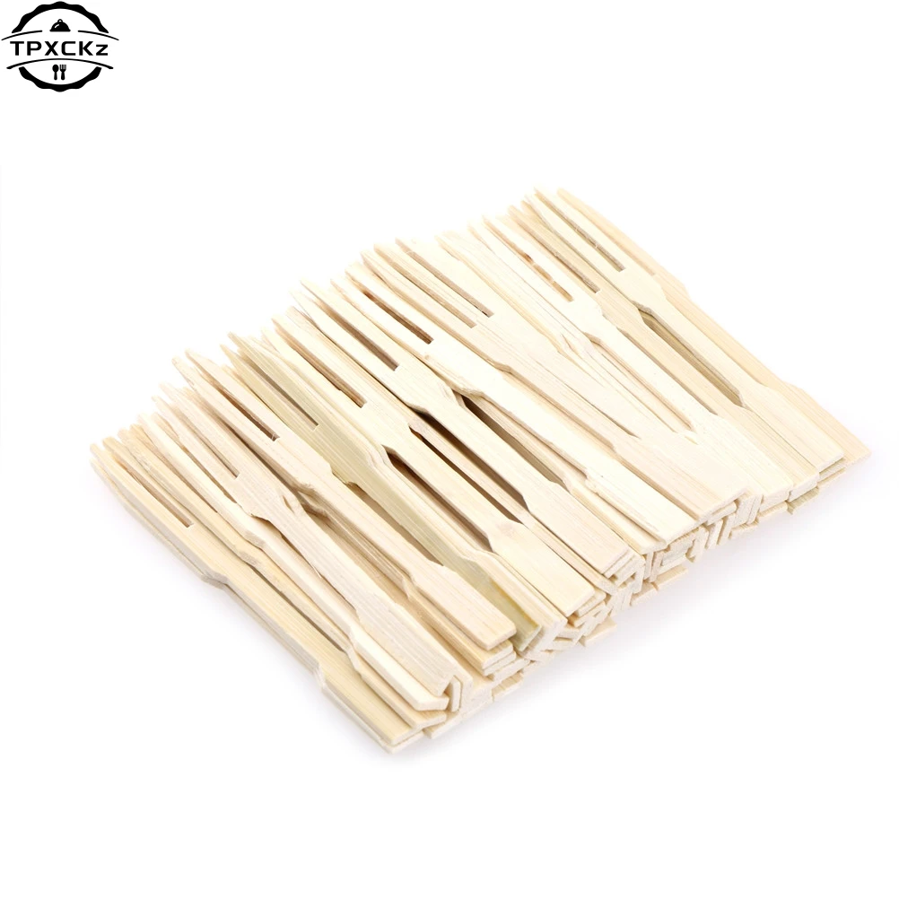 80Pcs/pack Bamboo Disposable Wooden Fruit Fork Dessert Cocktail Set Party Home Household Decor Tableware Supplies