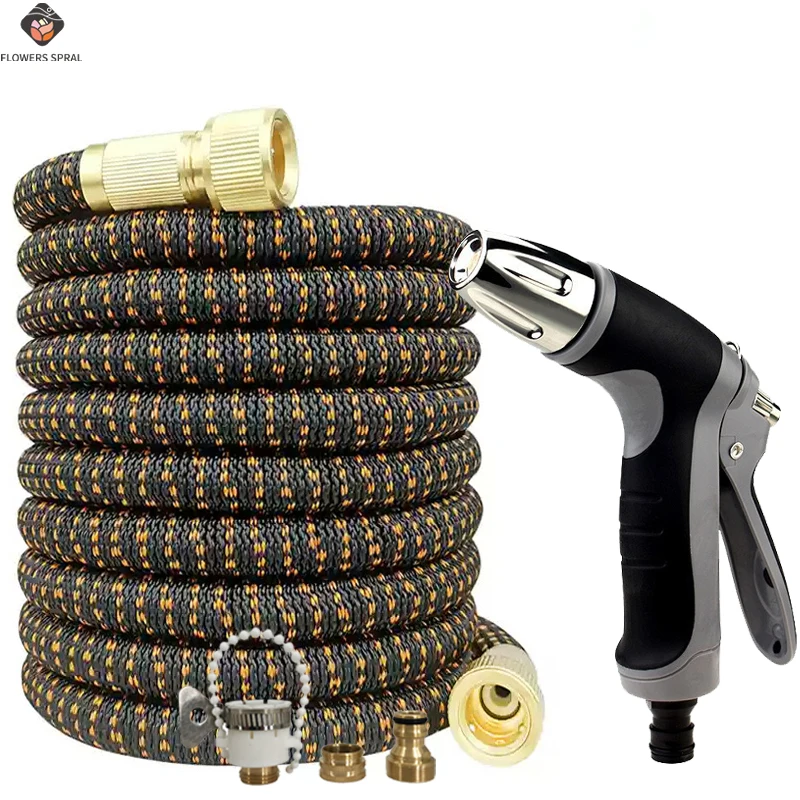 25FT-125FT Expandable Magic Hose, Rubber Inner Tube, Multifunctional Water, High-Pressure Cleaning Gun, Garden Watering Tool