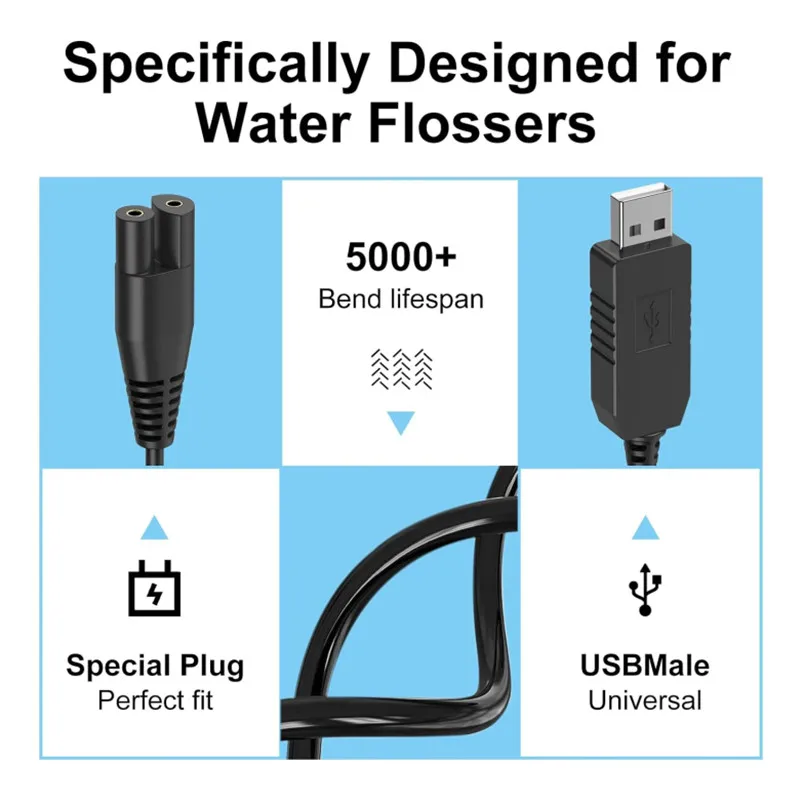 Caricabatterie USB portatile cavo di alimentazione adattatore caricabatterie per irrigatore dentale Waterpik spazzolino WP360 WP450EC Water Flosser