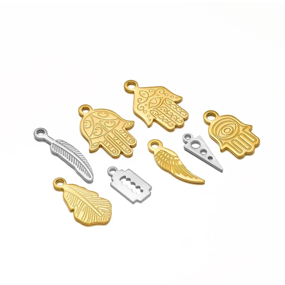 20pcs Stainless Steel Feather Wing Palm Charms Gold Plated Pendants for DIY Necklace Bracelet Jewelry Making Findings Wholasale - Detail 1