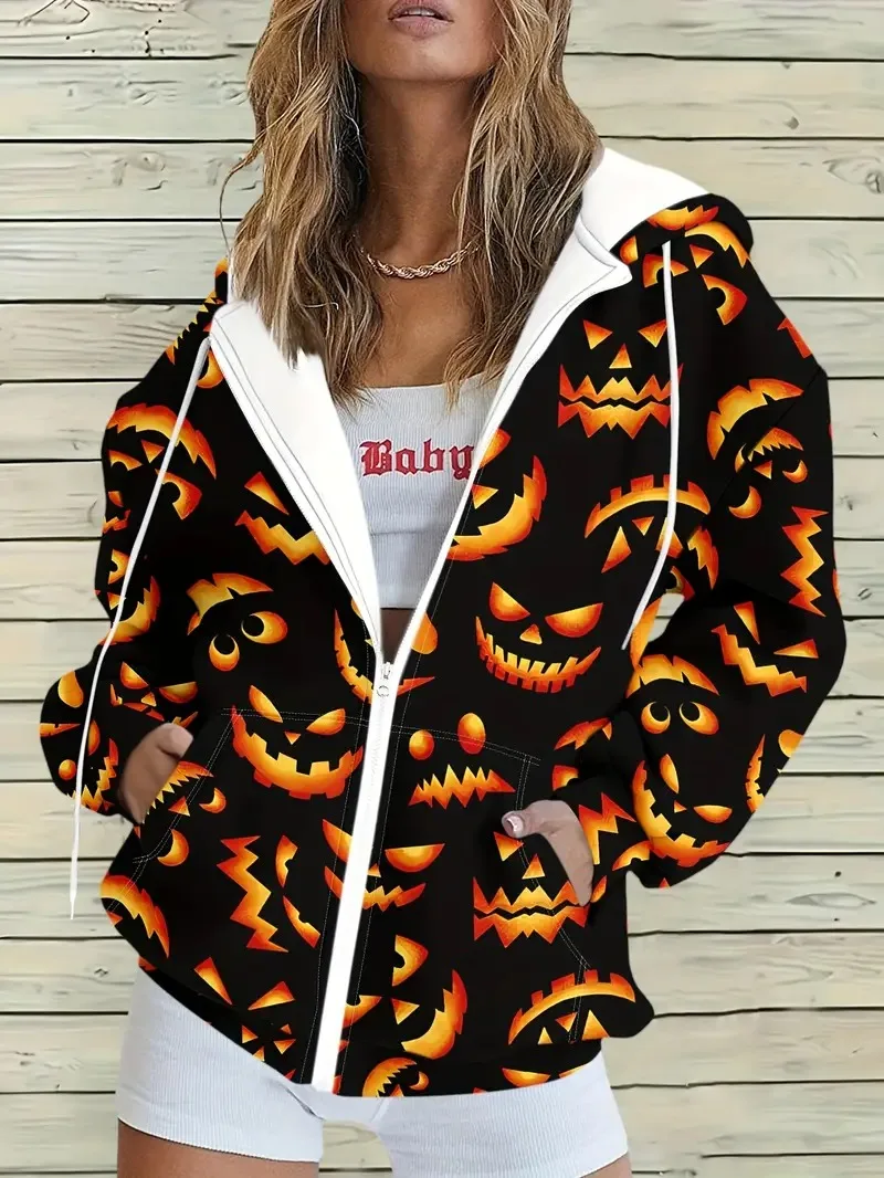 

Halloween Women's Hoodie Pullover Sweatshirt Oversized Long Sleeve Casual pumpkin Graphic Abstract Fashion Print Women's Hooded