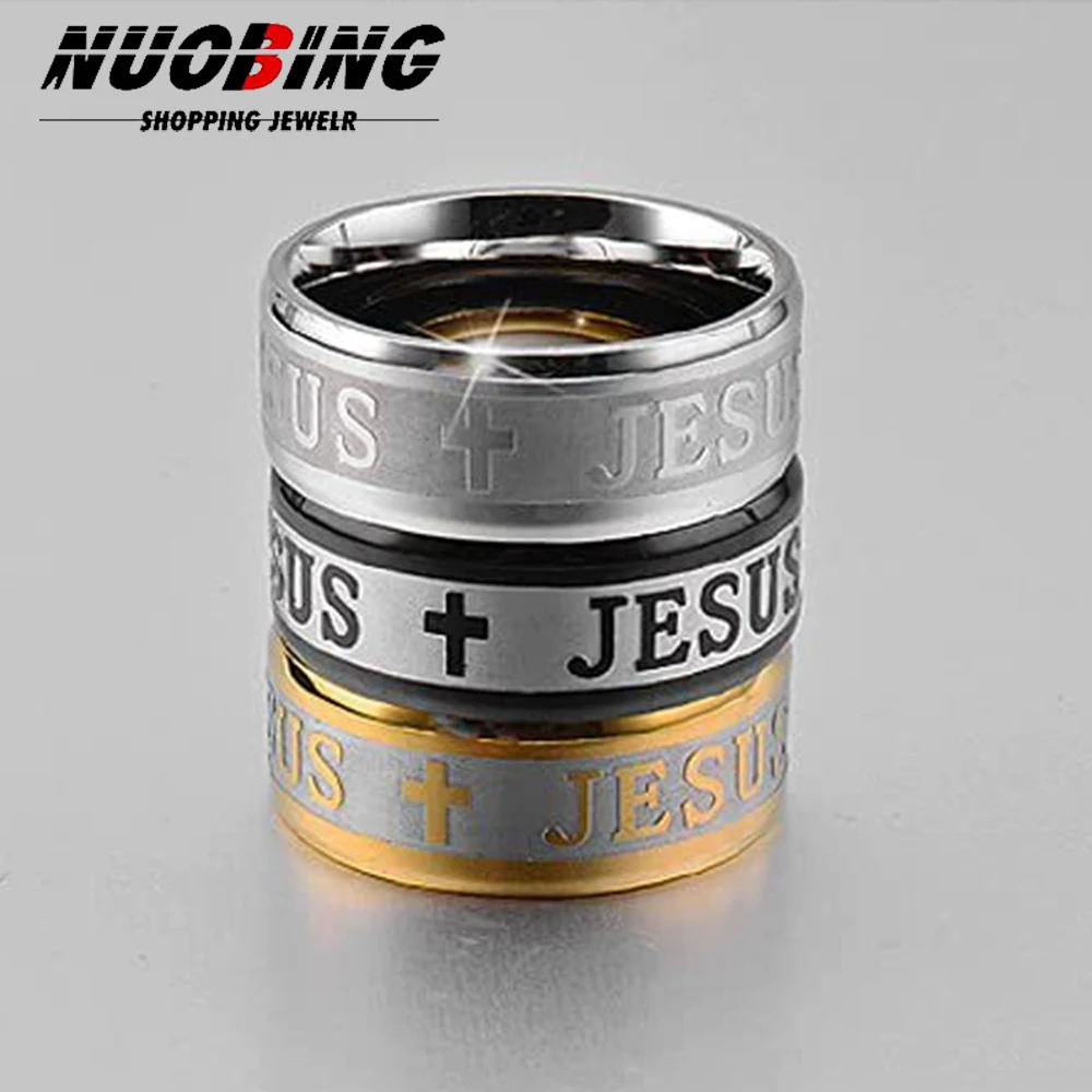 

Stainless Steel Christian Jesus Cross Ring Letter Bible Prayer Finger Rings For Men 8mm Amulet Jewelry Party Xmas Gifts