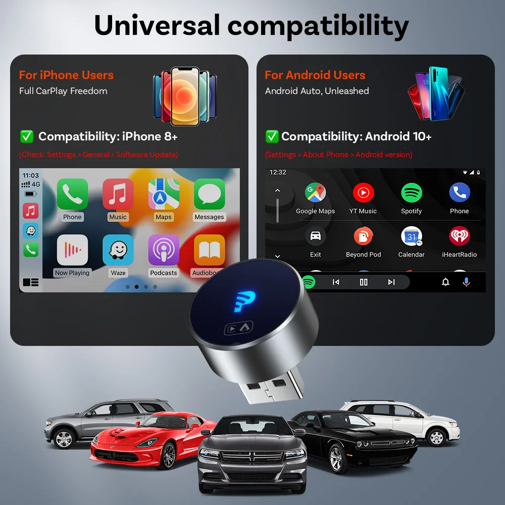 GetPairr Kabelloser CarPlay-Adapter und Android Auto Wireless-Adapter 2-in-1 USB-A Kabelgebunden zu Kabellos Auto-Dongle 5S Automatische Verbindung Plug & Play für Autos mit werkseitig installiertem CarPlay oder Andro – Detail 1