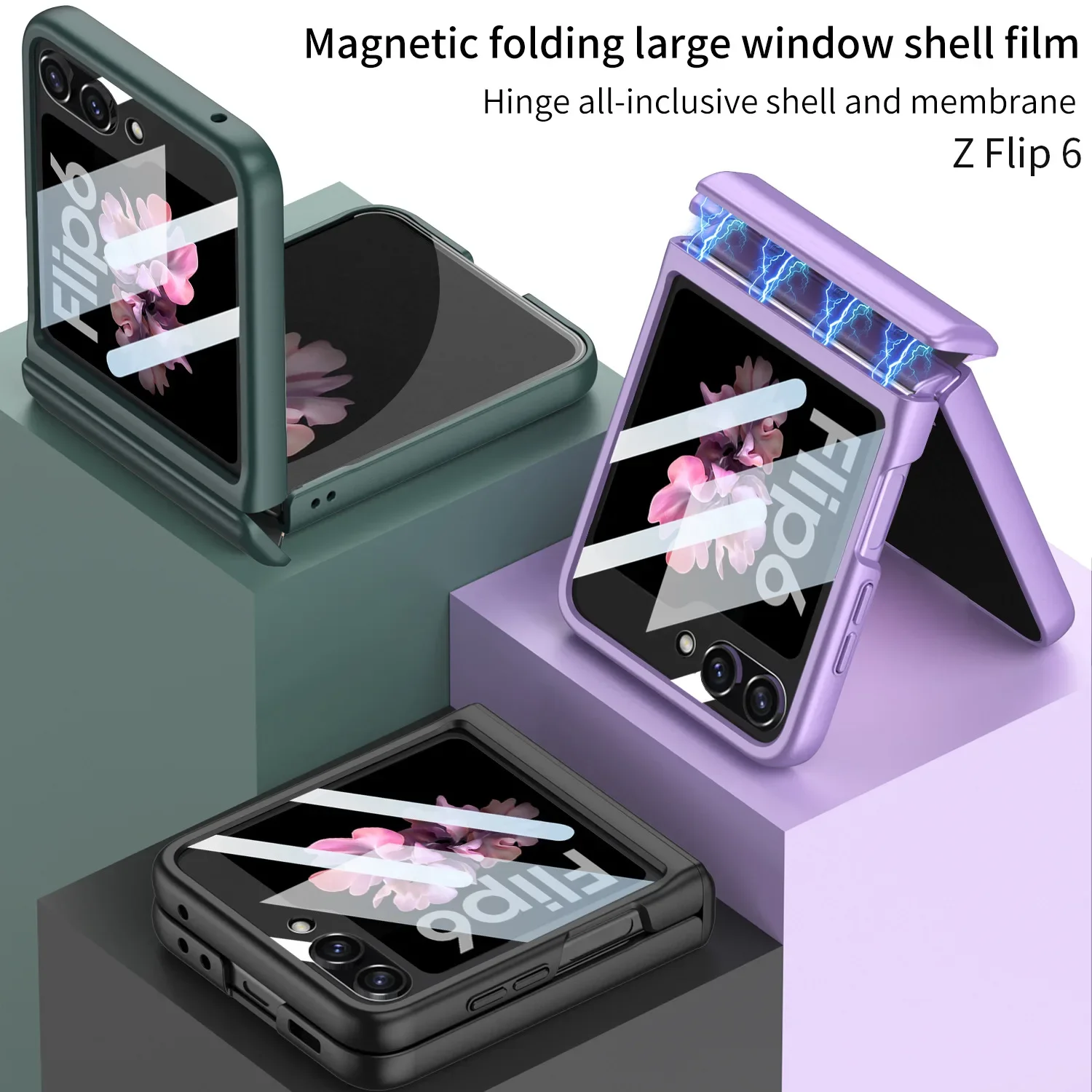 Luxury Magnetic Hinge Cover for Samsung Z Flip 5 Case Z Flip5 Flip6 Ultr-thin Shell for Galaxy Z Flip 6 Case with Super Window