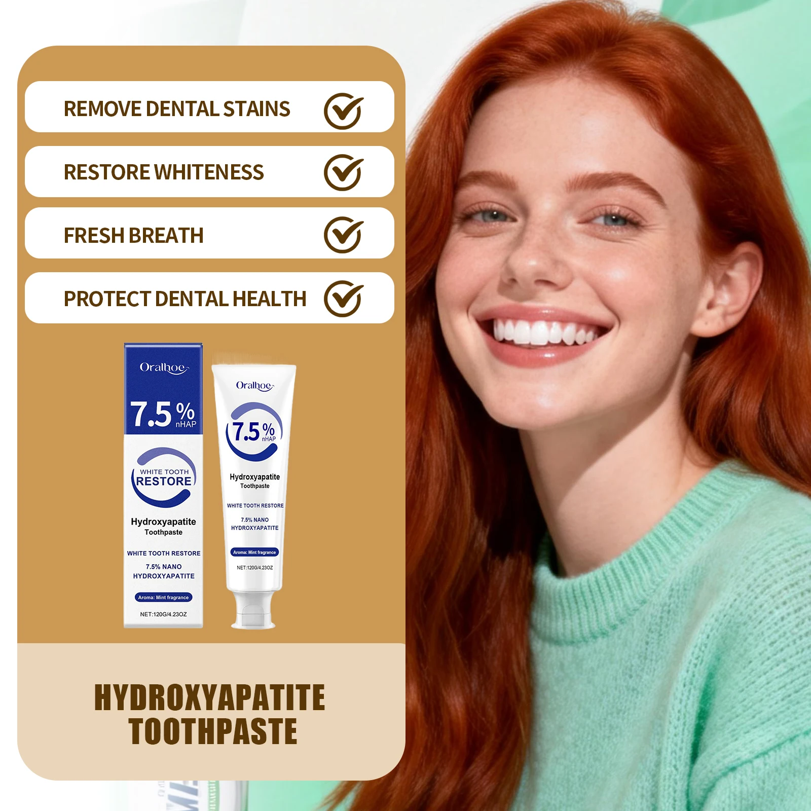 Hydroxyapatite Anti-Moth Whitening Toothpaste Freshing Breath Dental Caries Repair Effectively Remove Plaque Oral Cleaning Care