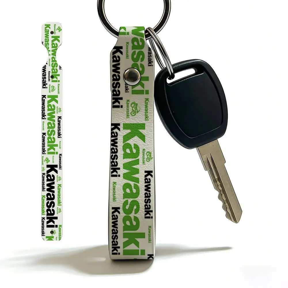 

Fashion For Kawasaki PU Leather Motorcycle Keychain Universal Motorbike Key Ring Holder For Riders Men Gift