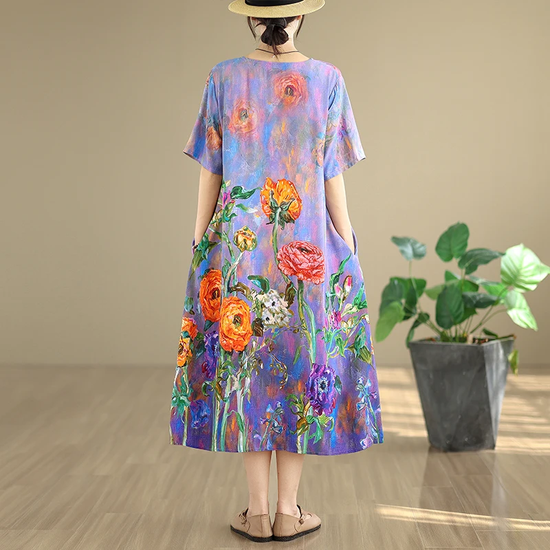 High-End Women's Cotton Lin Dr - Midi Skirt Floral ulasan dan harga