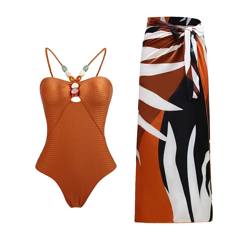 ZAFUAZ 2024 New Sexy Push Up One Piece Swimwear Women Retro Print Biquini Skirt Cover Up Monokini Brazilian Swimming Suit Dress