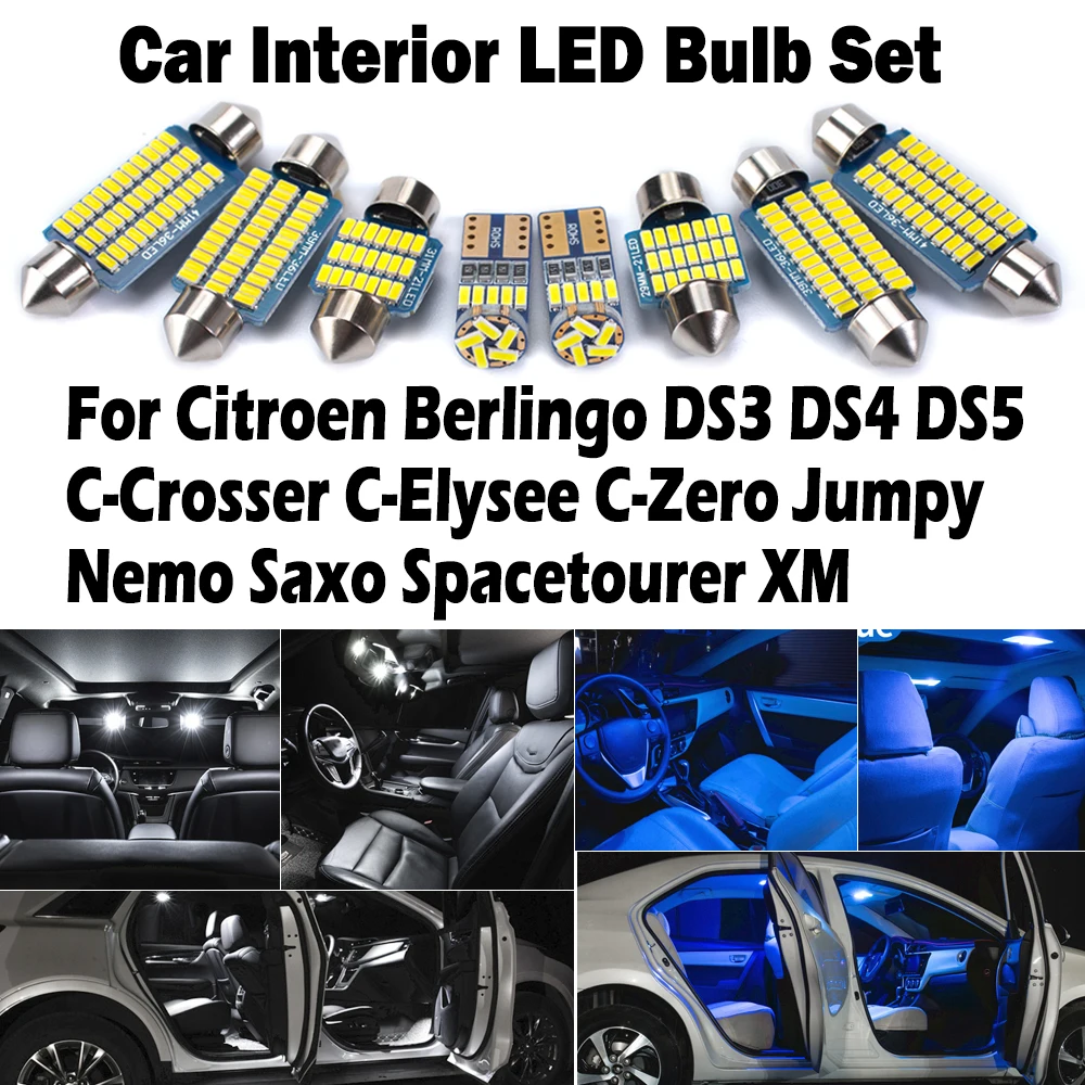 

For Citroen Berlingo DS3 DS4 DS5 C-Crosser C-Elysee C-Zero Jumpy Nemo Saxo Spacetourer XM Car LED Dome Bulbs Interior Light Kit