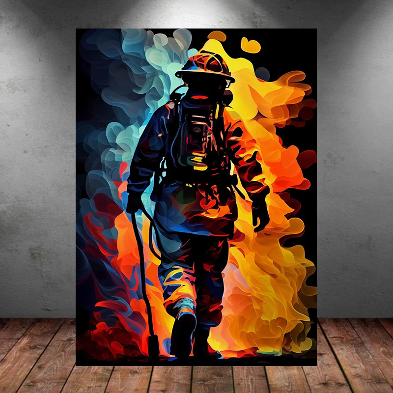 Vintage Brave Firefighter Fire Smoke Firefighter 5D DIY Diamond Painting Wall  Picture for Room Home Decor