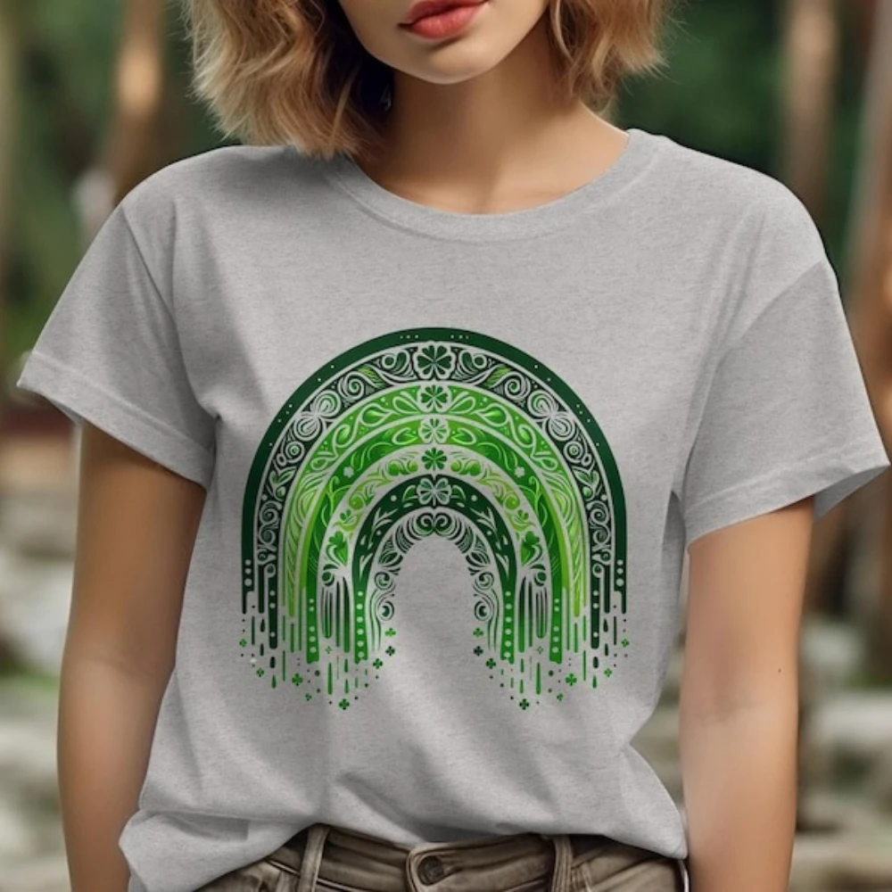 Green Rainbow St. Patrick's Day Shirt Irish Drinking Tee St. Patrick's Day Creative Design Unisex T-shirt Men Women Casual Tops