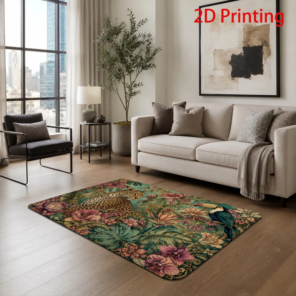 Tropical Jungle Leopard and Toucan Bathroom Mat Rug for Bathroom Vanity Sink Area Home Decor
