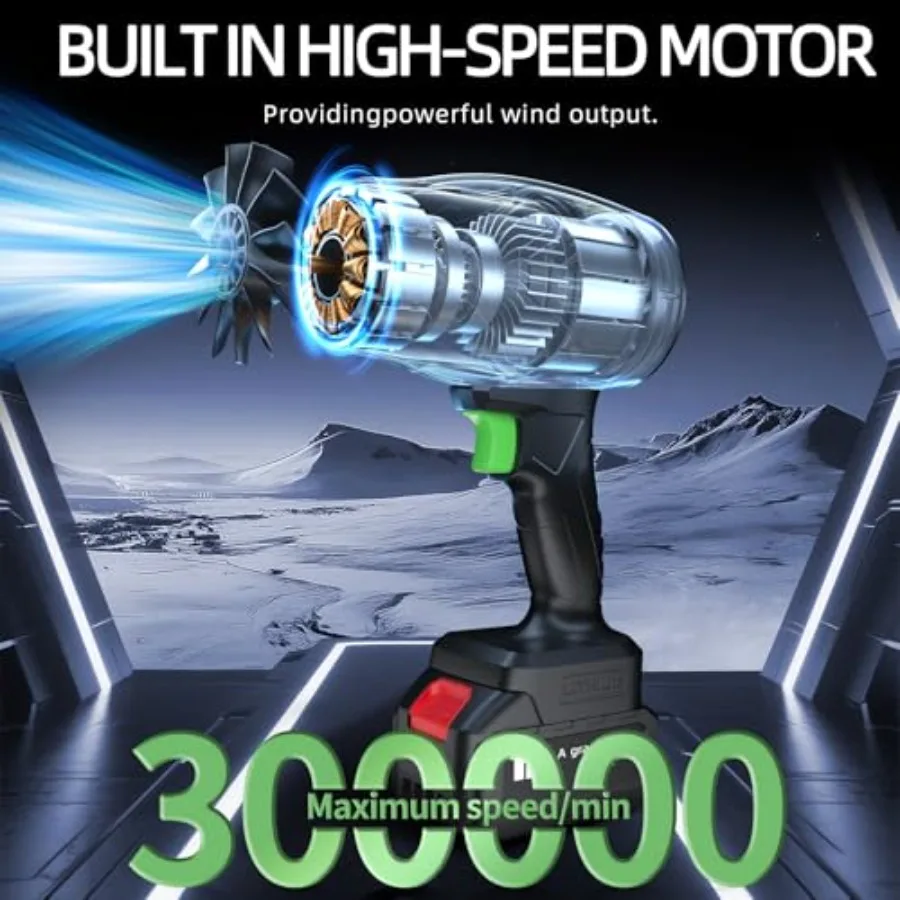 منفاخ أوراق شجر كهربائي لاسلكي مع محرك عالي السرعة 150000 دورة في الدقيقة لتنظيف الفناء والعناية بالعشب يتضمن 2 × 1.5 أمبير في الساعة
