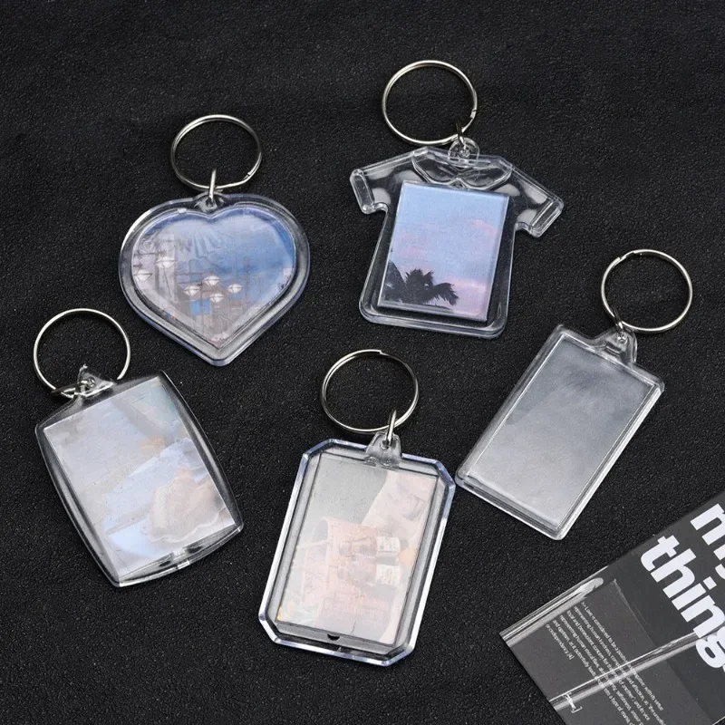 Car Transparent Photo Frame Keychain Snap-In Acrylic Blank Keyring Car Keychain Clear Blank Picture Pendant 1/5/10/20pcs