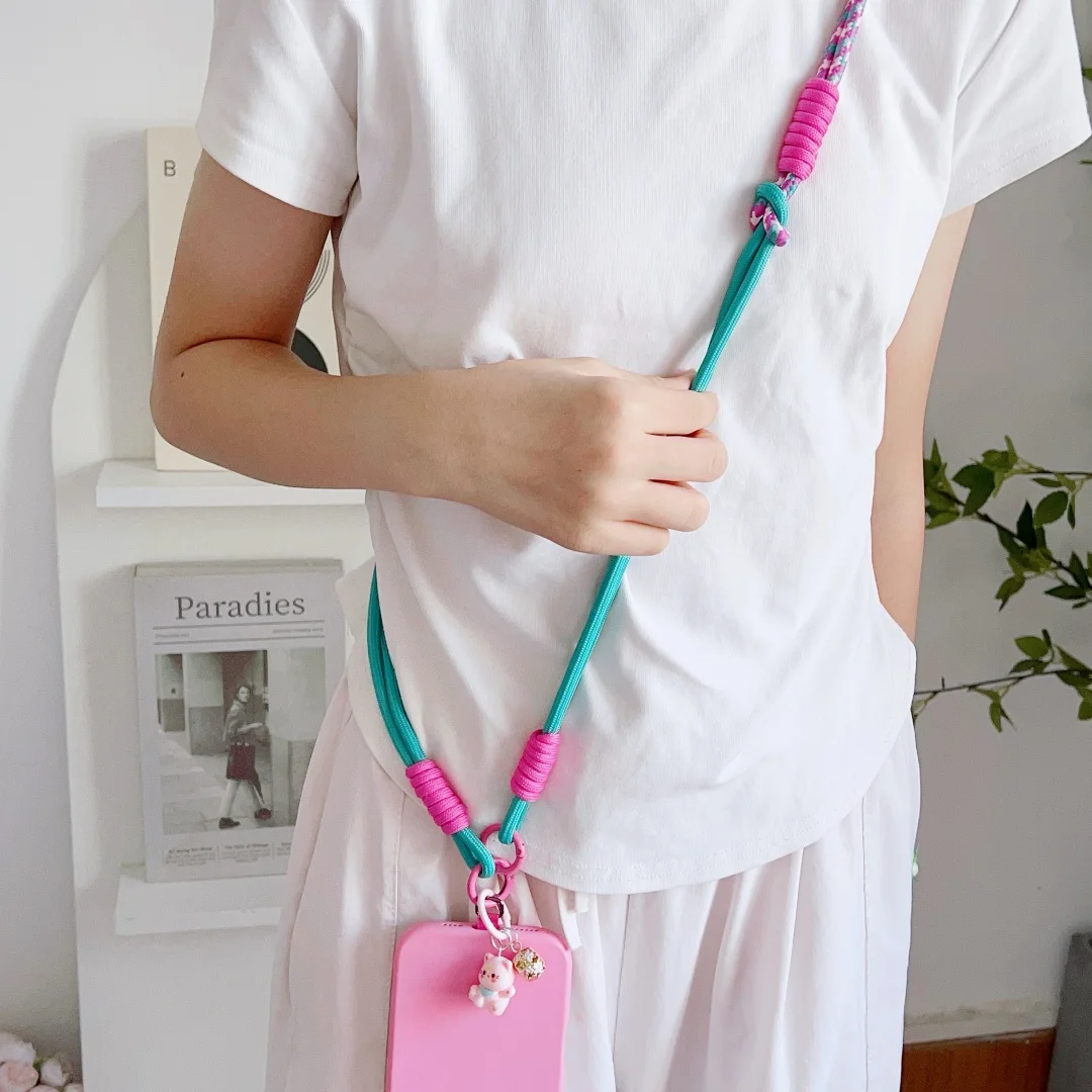 Tali Gantungan Kunci Selempang Bahu yang Dapat Disesuaikan dengan Tali Panjang Motif Kucing dan Patch Pengganti untuk Aksesoris Ponsel