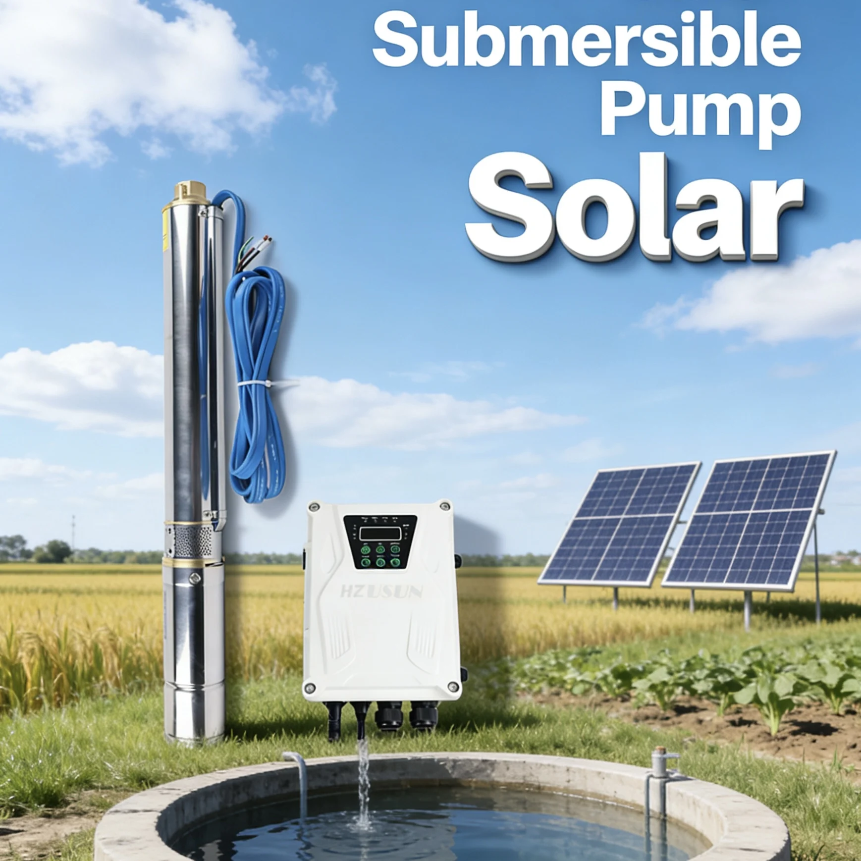 

Комплект солнечного насоса для скважин Borehole Agri Solar Pressure Pump Kit: погружная система водоснабжения для ирригации, глубина до 50 метров