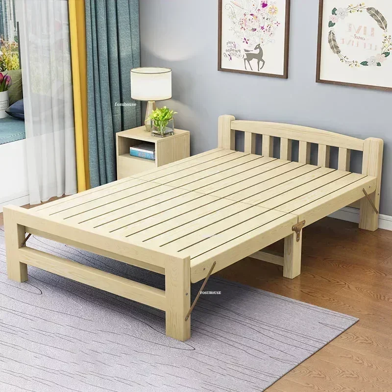 Tempat Tidur Anak Lipat Modern Tempat Tidur Anak Tunggal Kayu Solid Tempat Tidur Portabel untuk Ruang Sewa Tempat Tidur Istirahat Siang Perabot Anak Sederhana L
