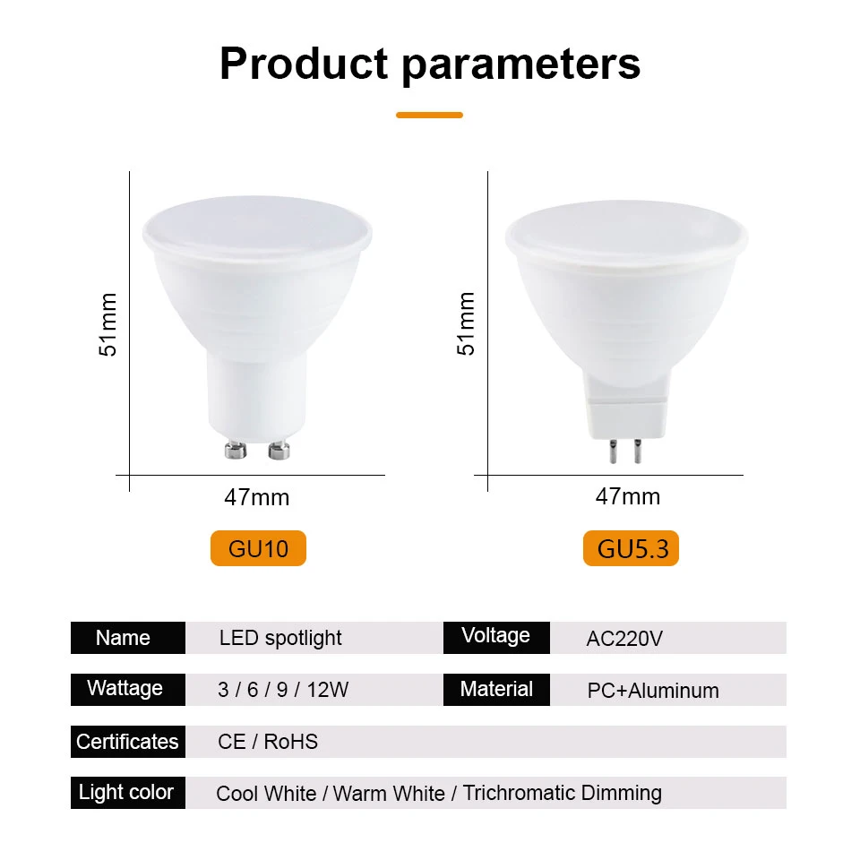 1/2/6/10 قطعة LED بقعة ضوء GU10 MR16 LED لمبة 12 واط 9 واط 6 واط 3WLED مصباح 220 فولت الأضواء Lampada GU5.3 الذرة ضوء لمبة Gu 10 أمبولة