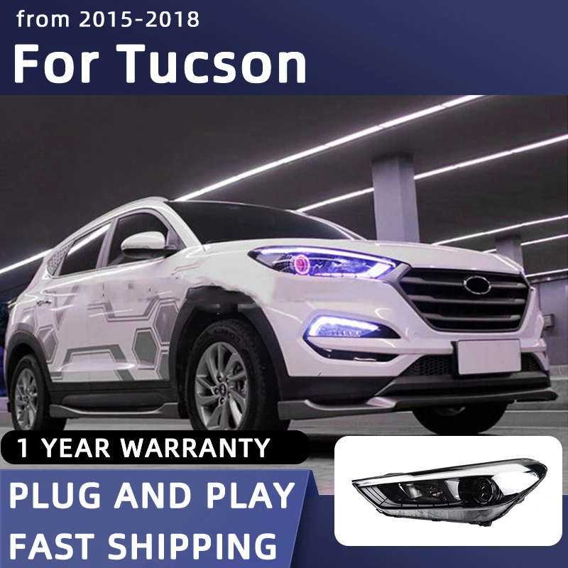 Estilo do carro lâmpada de cabeça para tucson led farol 2015-2018 novo tucson faróis drl sinal lente do projetor automotivo