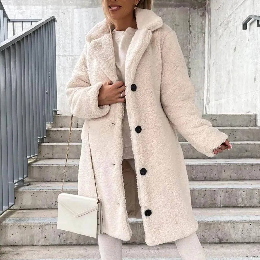 Women Trench Coat Plush Thicken Overcoat Autumn Winter Single-breasted Teddy Jacket Long Style Outwear Coldproof Women Overcoat