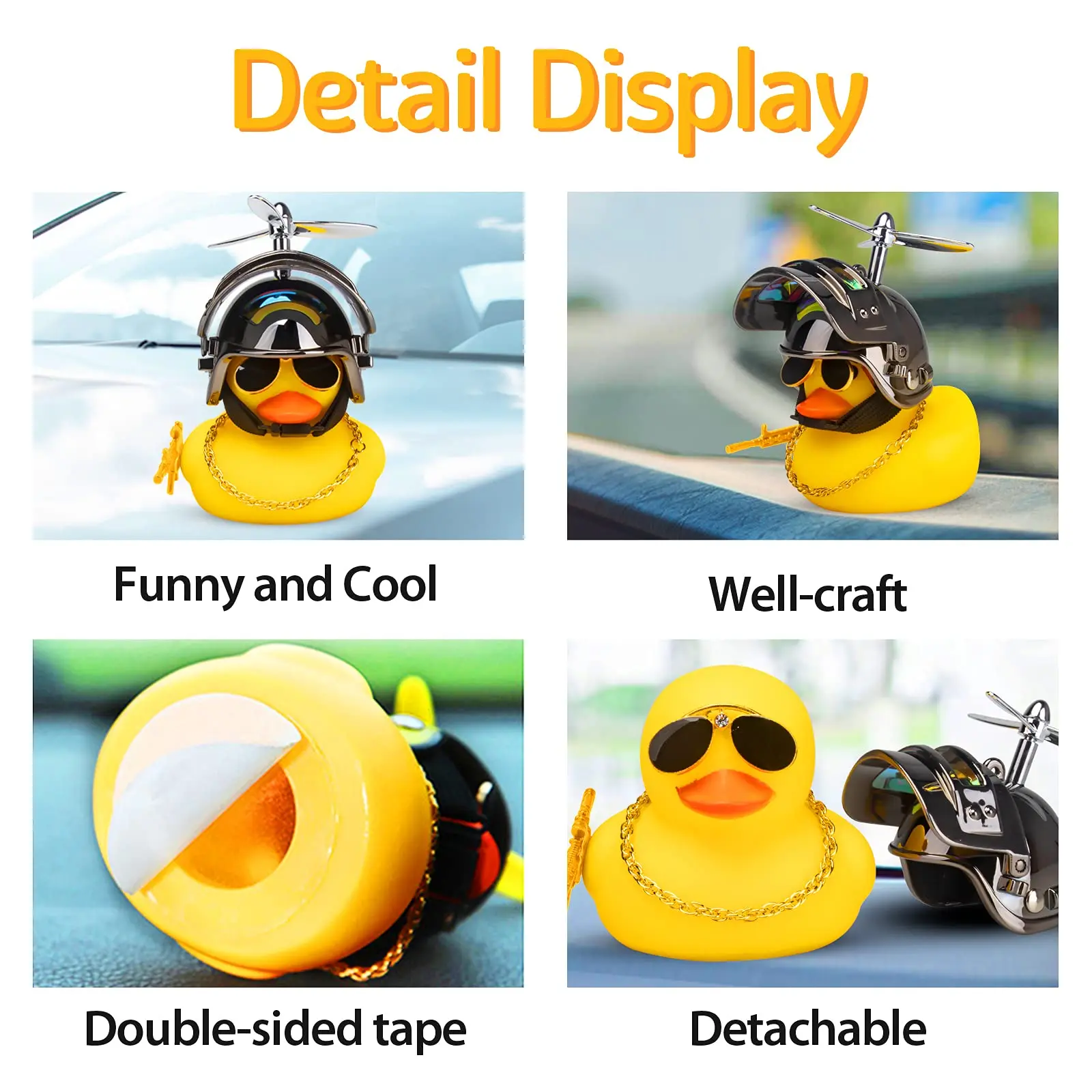 Car Duck with Helmet Broken Wind Pendant Bicyle Yellow Duck Car Ornaments Kids Toy Motorcycle Accessories