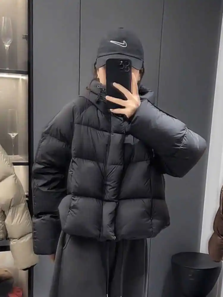 

Women's Short Puffer Jacket White Duck down Thickened Bread Style Winter Coat Korean Style Commute Fashion Outerwear
