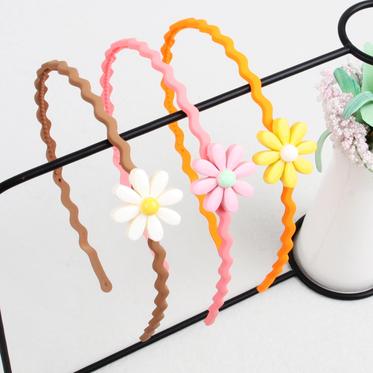 Cute Girls Flower Headband Plastic Teeth Matte Hairbands Floral Headbands Kids Children Hair Accessories Wave Hairband Headwear