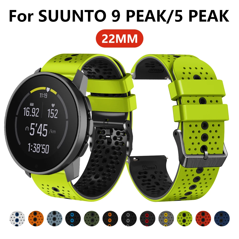 Suunto 9シリコンスポーツストラップ,22mm,通気性のある交換可能な交換用ブレスレット