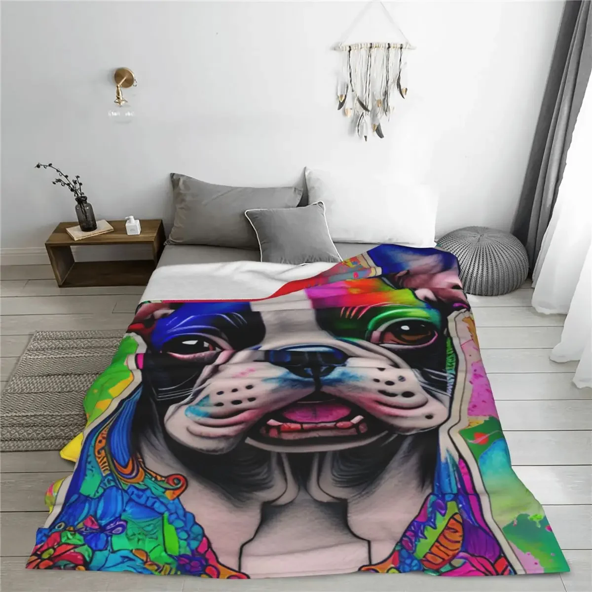 Boston Terrier Dog Colorful Blankets Flannel Summer Breathable Lightweight Throw Blankets for Home Office Quilt