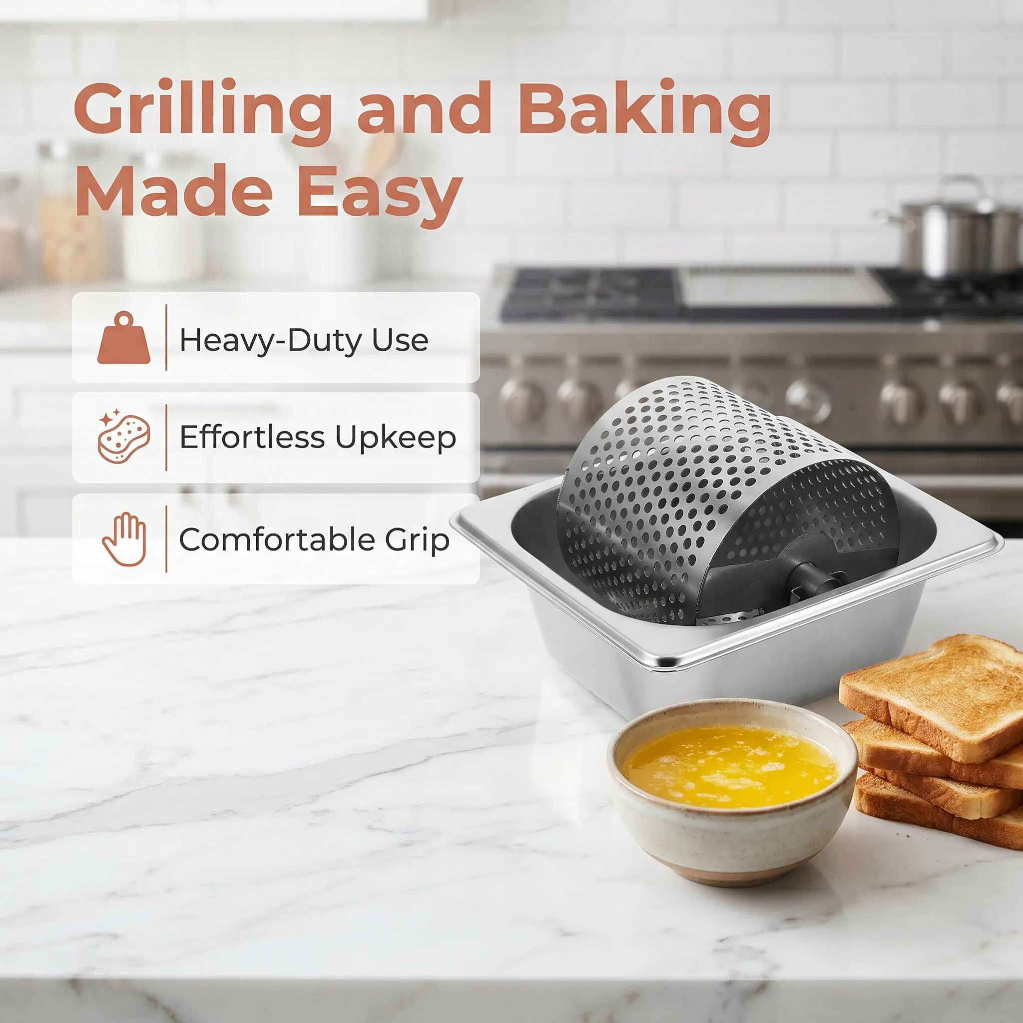 Butter Roller Stainless Steel Bbq Butter Wheel for Even Spreading on Toast Bread Burgers Baking Cooking Kitchen Tool