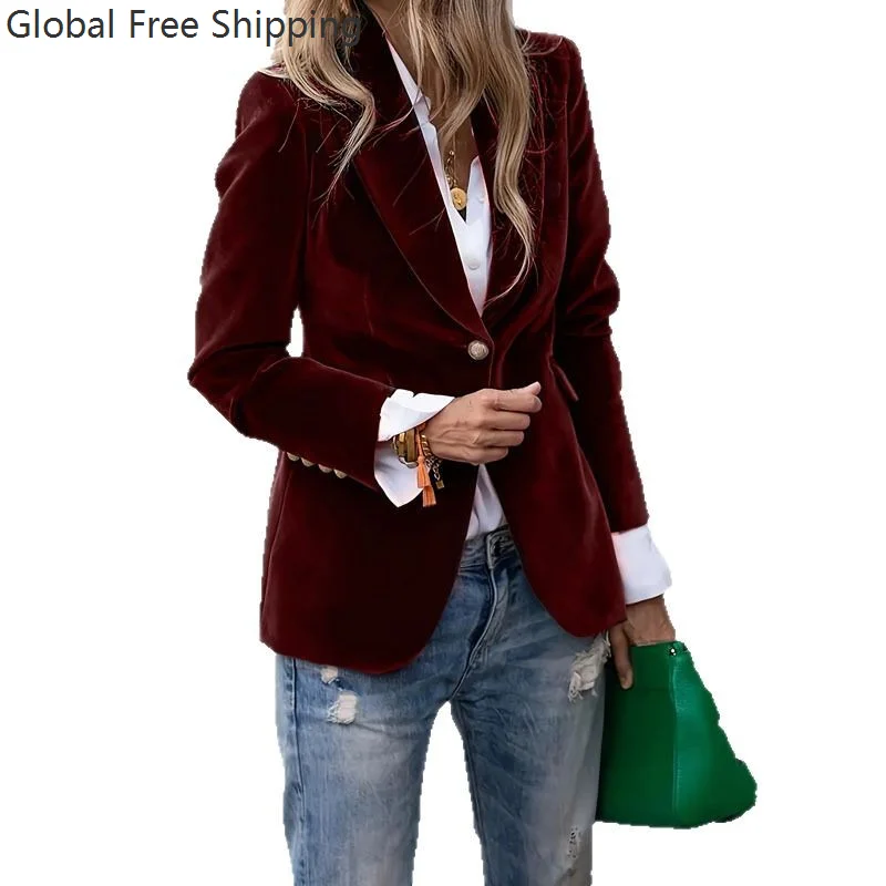 

Velvet Cardigan Fashionable And Versatile Office Cosplay Ladies' Gold Velvet Lapel Blazer Trench Coat Professional Suit Jacket
