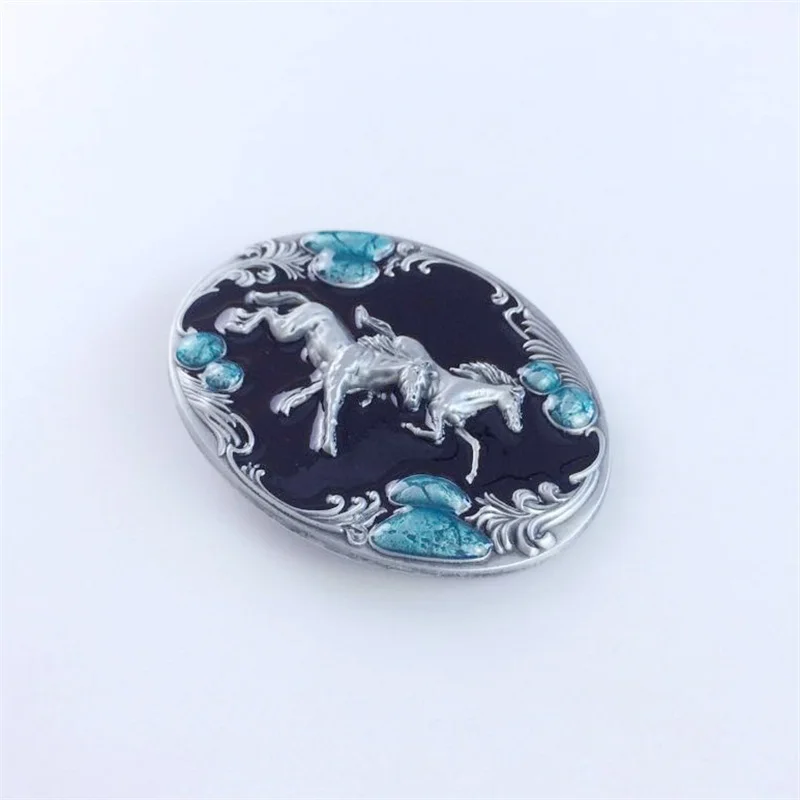 Double Horses Western Enamel Oval Belt Buckle also Stock in US Gurtelschnalle Boucle de ceinture BUCKLE-WT053 Free Shipping