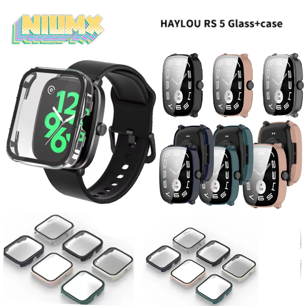 

PC Full Protective Case For Haylou RS5 Bumper Hard Frame Glass Full Coverage Cases Shell Watch Band Accessories