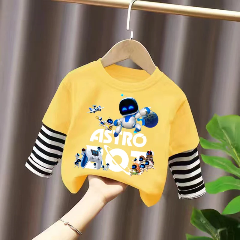 Astro Bot-T-shirt à manches longues et col rond pour garçons, chemises de dessin animé, vêtements de mode, anime mignon, hip hop, Kawaii, jeu, Y