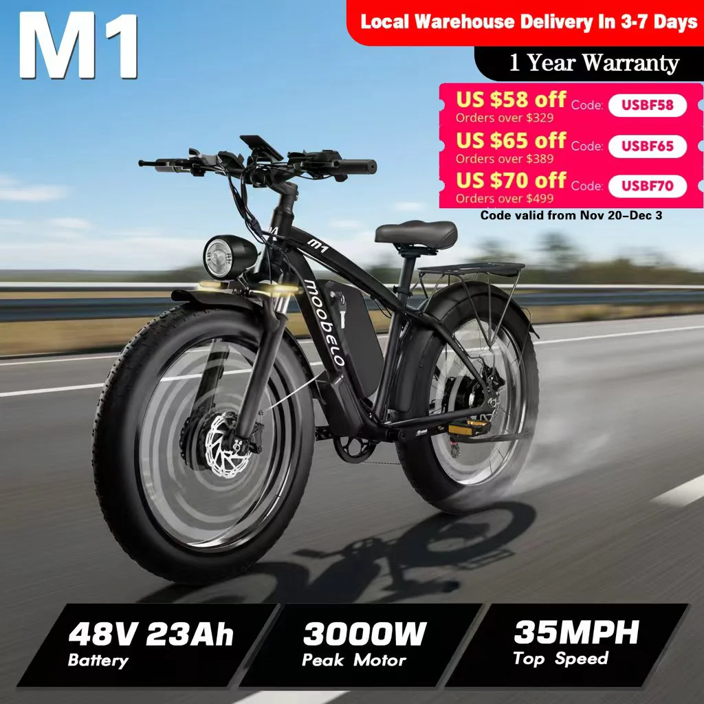 

Moobelo M1 48V 2000W Adult Electric Bike 22.4AH 26"Fat Tire Waterproof All-Terrain EBike for Road/Snow/Beach 35mph