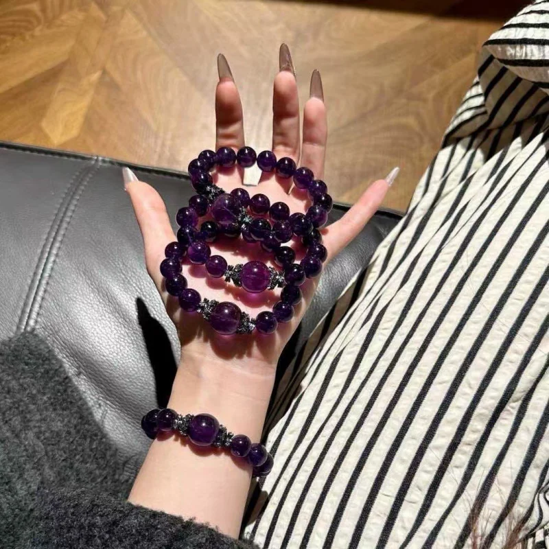 

New Natural Uruguay Amethyst Single Circle Bracelet Jewelry Large Beads