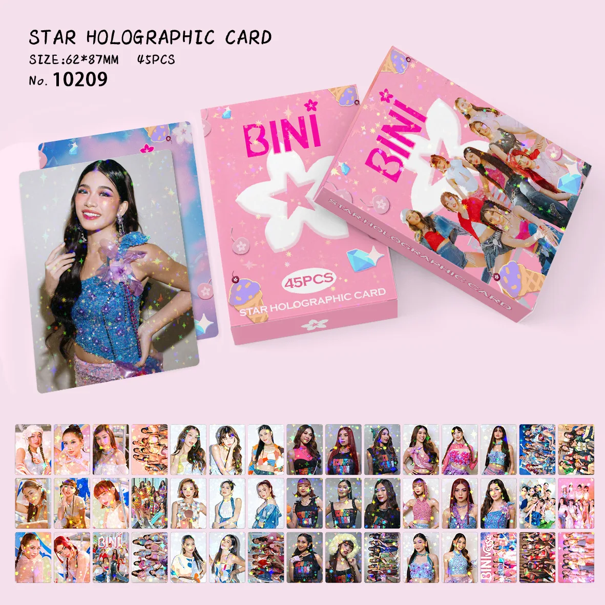 45Pcs/Set KPOP (G)I-DLE BINI SB19 Holographic Cards Shuhua Maloi Peemwasu Josh Selfie Fashion Photocards Fans Collectibles Gift