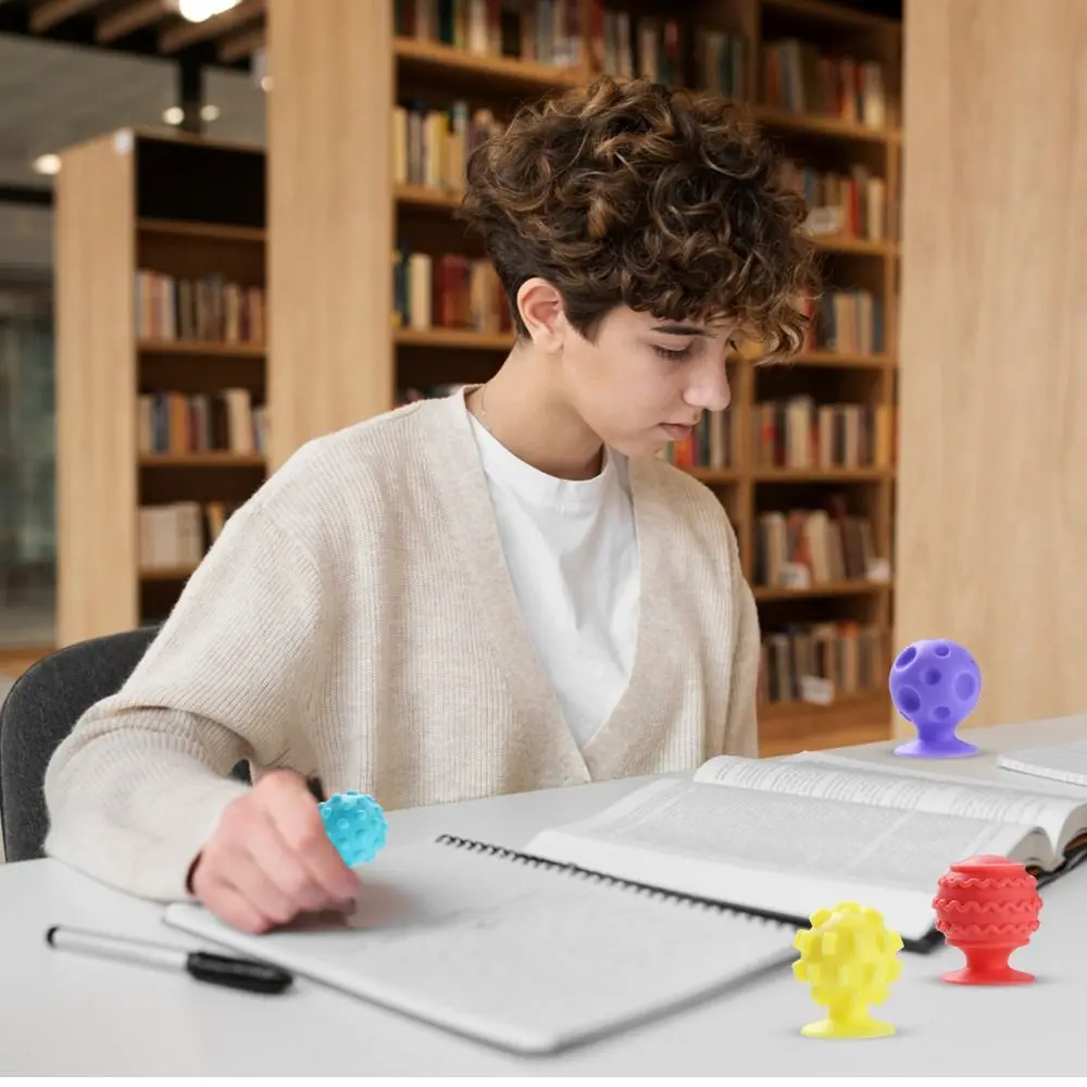 Textured Soft Worry Stone Fidget Toy Relaxing Silicone Children Sensory Stone No Noise Creative Silicone Suction Cup Toy Kids