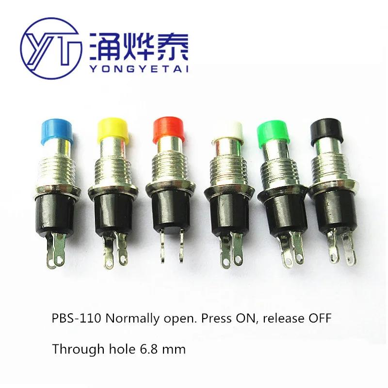 YYT 10PCS Small button switch PBS-110 with hole 6-7MM, reset button, jog, no lock switch, press on