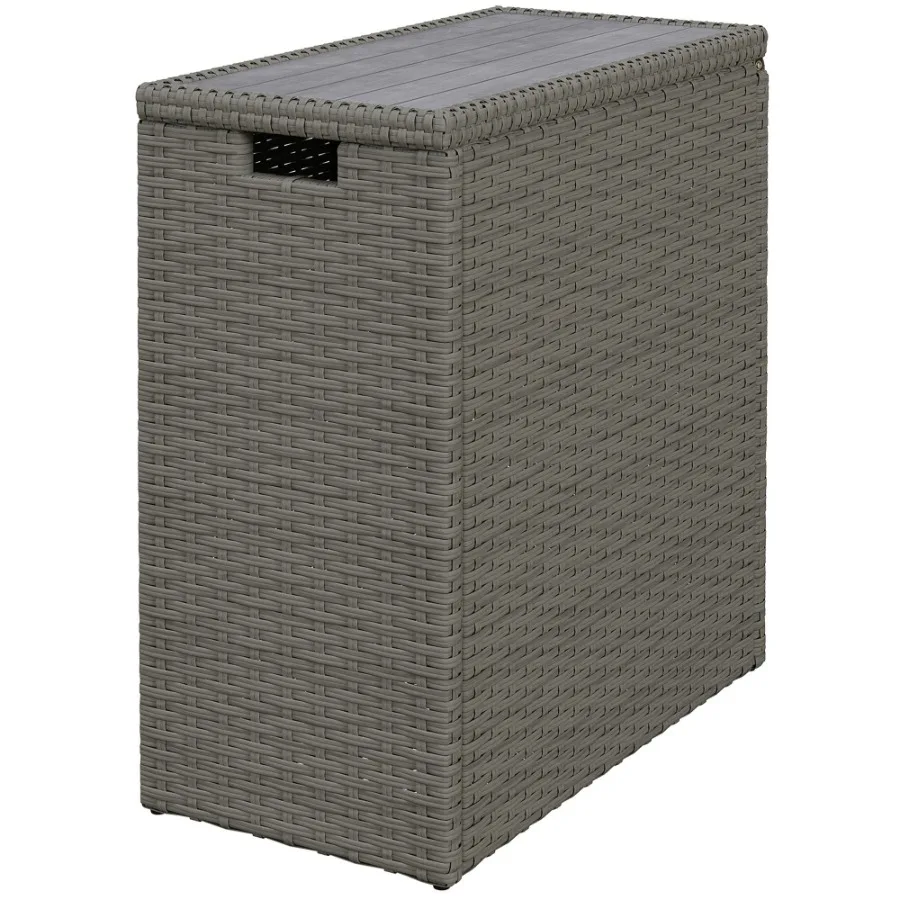 

17Gallon Small Deck Box Wicker Outdoor Storage Box with Acacia Wood Top for Patio Cushions and Garden Tools Gray