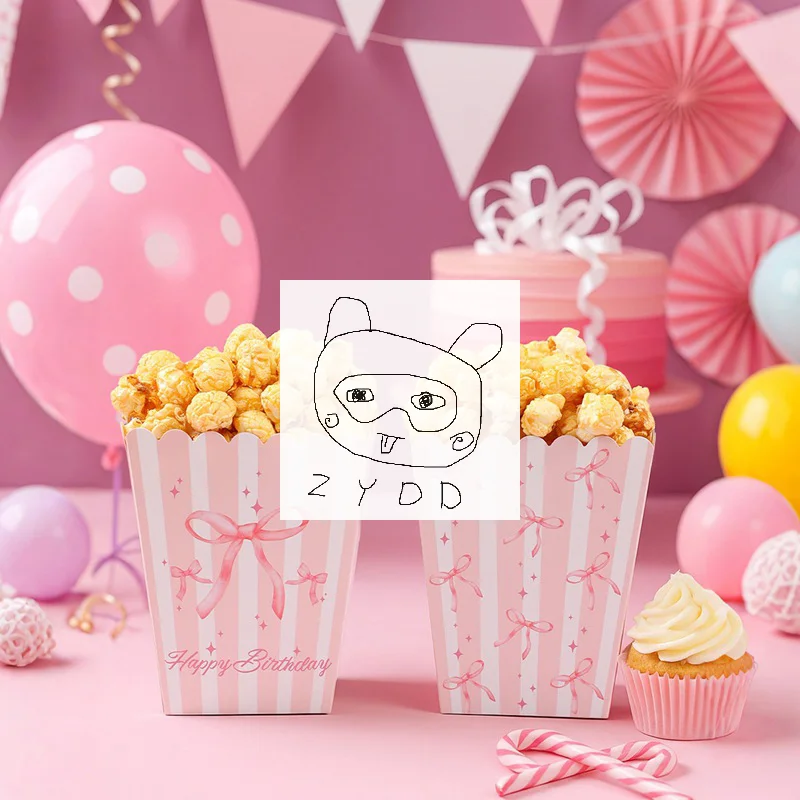 Cajas de palomitas de maíz de papel con lazo, caja de recuerdos con patrón de lazo, recuerdos de fiesta para Baby Shower, suministros de mesa, decoración de boda, 10 Uds.