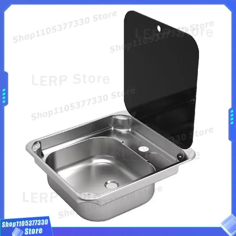 Stainless Steel RV Sink Cover 445x400x145mm Safety Glass Lid for Camper Kitchen Accessories Durable Protective Shield